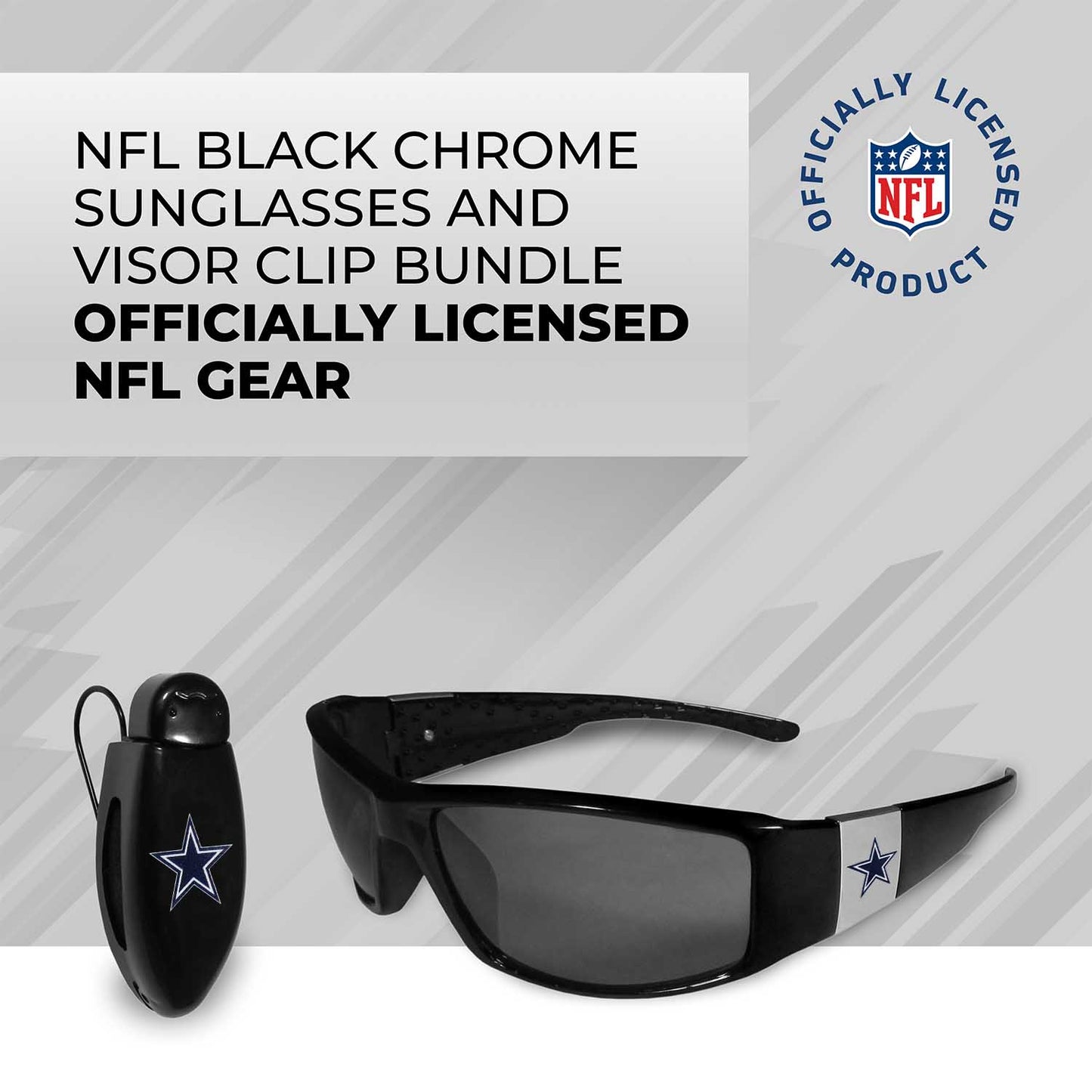 Dallas Cowboys NFL Black Chrome Sunglasses with Visor Clip Bundle - Black