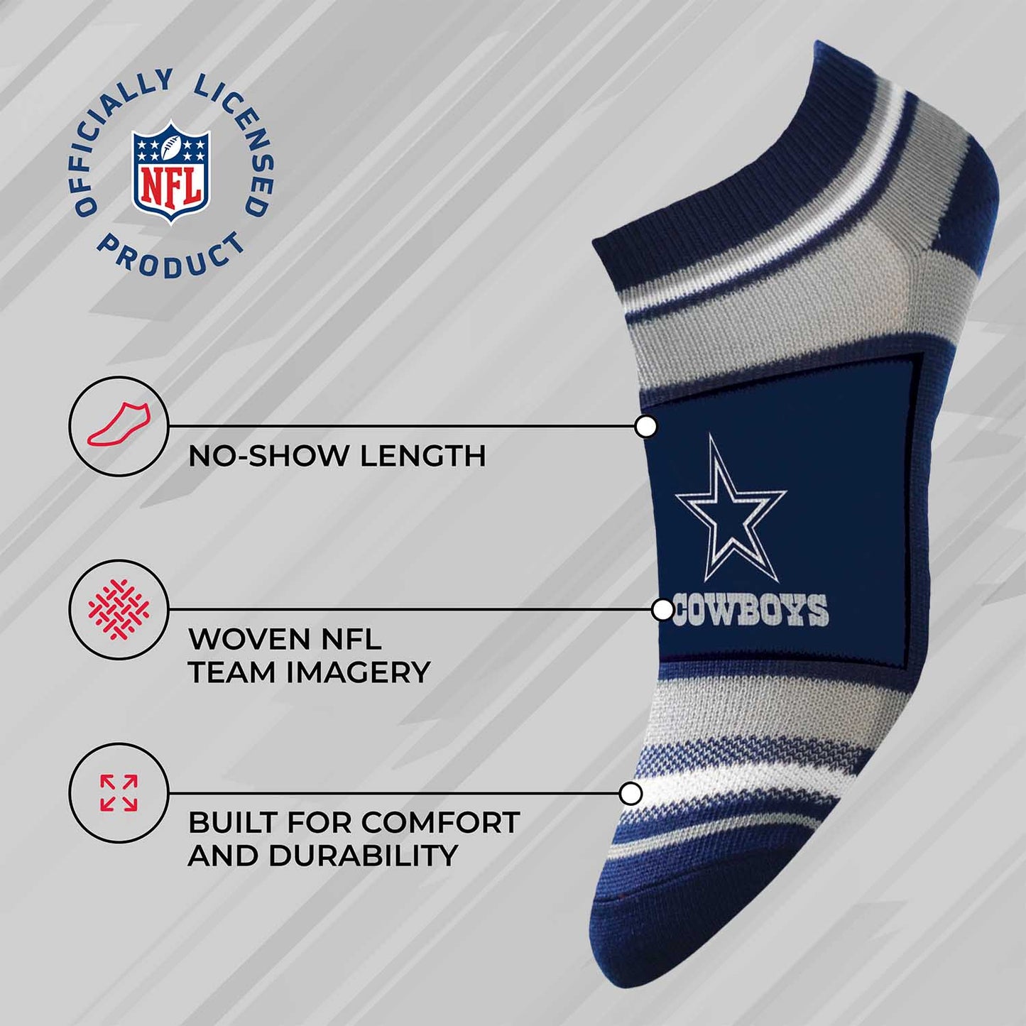 Dallas Cowboys NFL Adult Marquis Addition No Show Socks - Navy