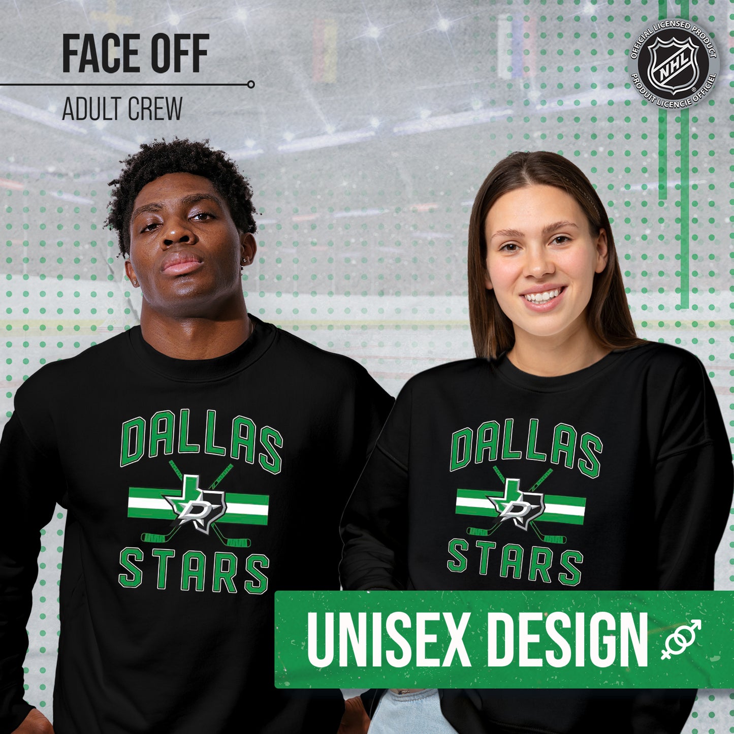 Dallas Stars Adult NHL Face Off Hockey Fleece Crewneck Sweatshirt - Black