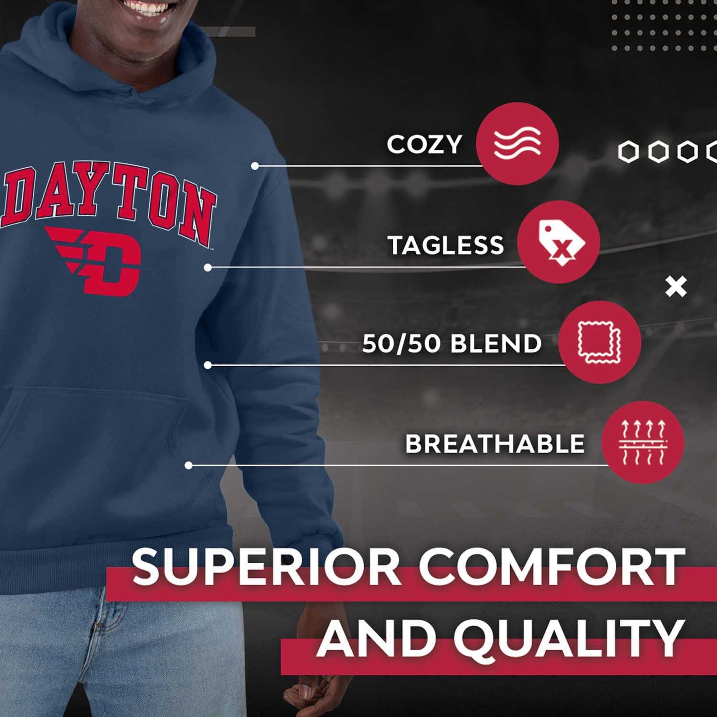 Dayton Flyers Adult Arch & Logo Soft Style Gameday Hooded Sweatshirt - Navy