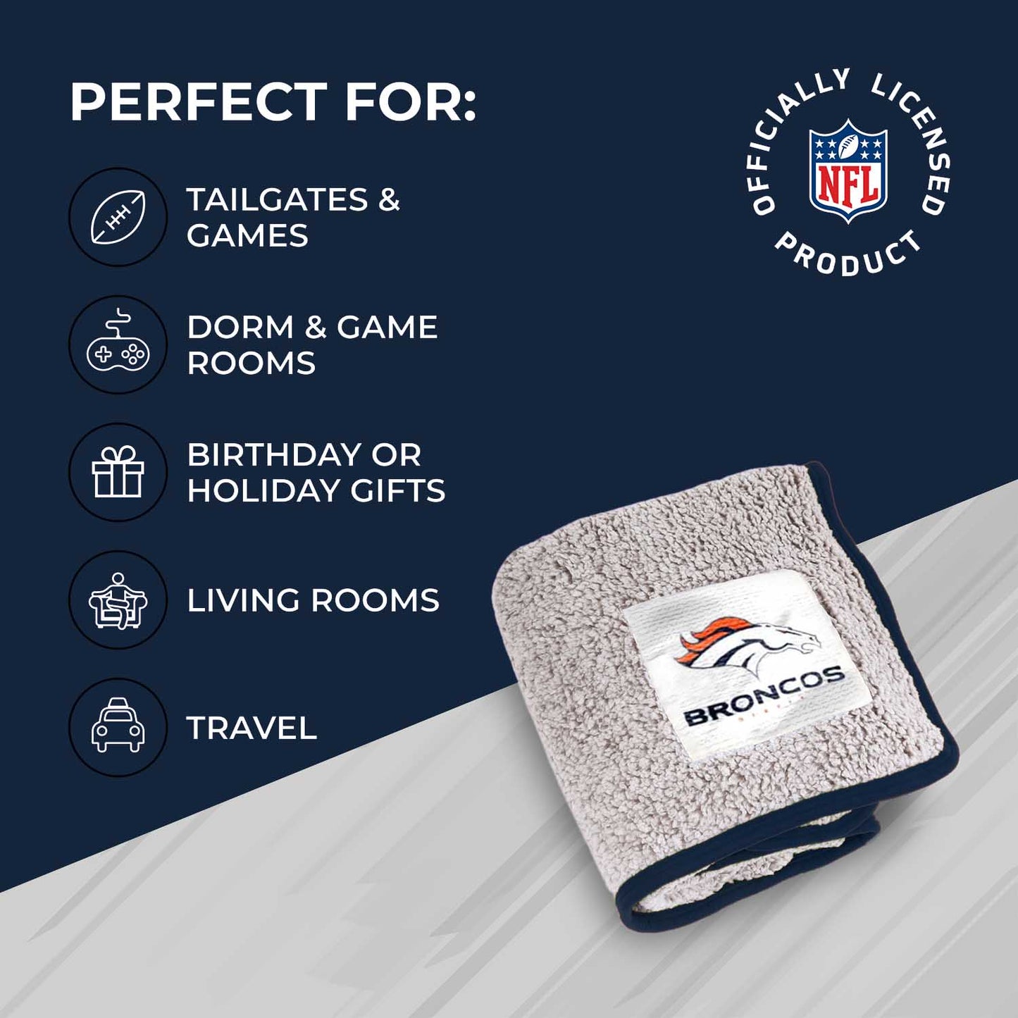 Denver Broncos NFL Silk Touch Sherpa Throw Blanket - Navy