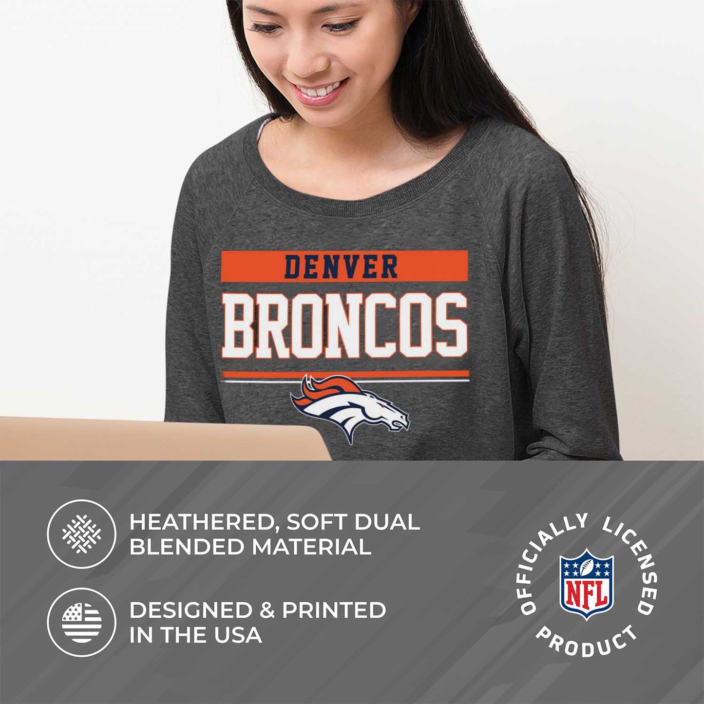 Denver Broncos NFL Womens Charcoal Crew Neck Football Apparel - Charcoal