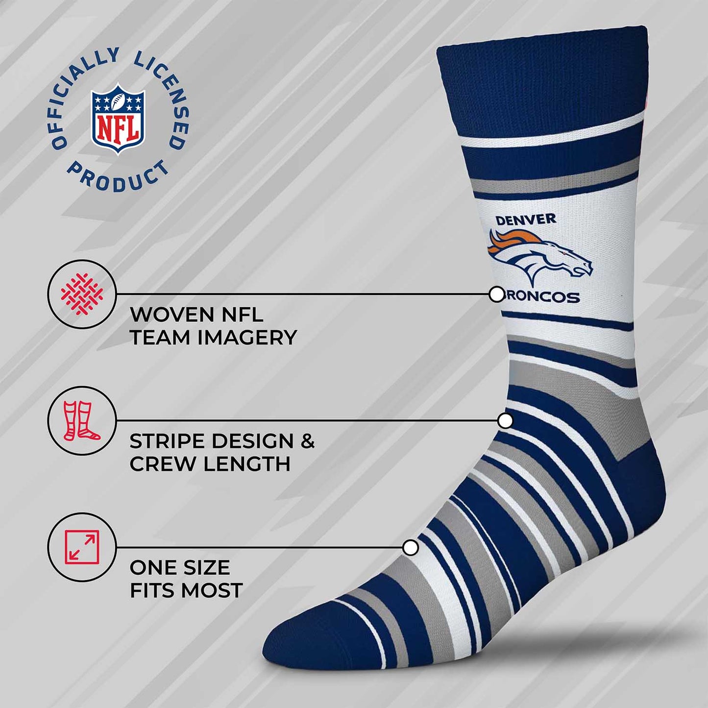 Denver Broncos NFL Adult Striped Dress Socks - Navy