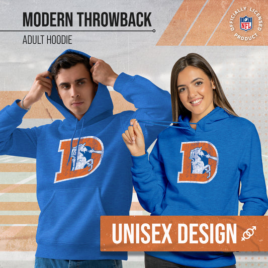 Denver Broncos NFL Adult Unisex Modern Throwback Ultra Soft Fleece Hooded Sweatshirt - Royal