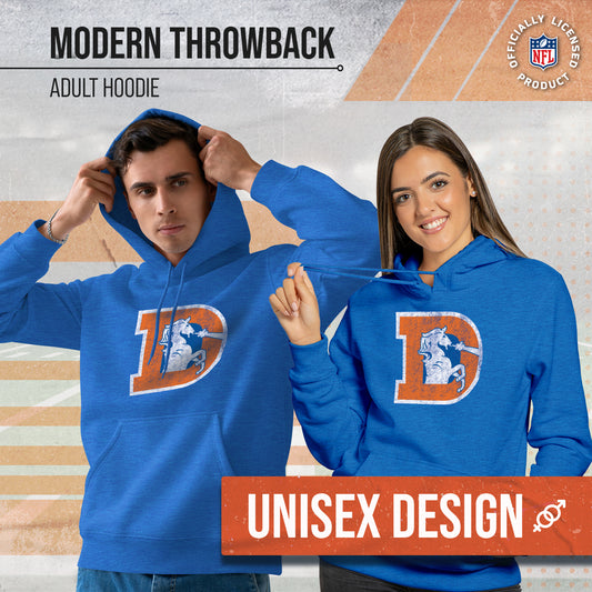 Denver Broncos NFL Adult Unisex Modern Throwback Ultra Soft Fleece Hooded Sweatshirt - Royal