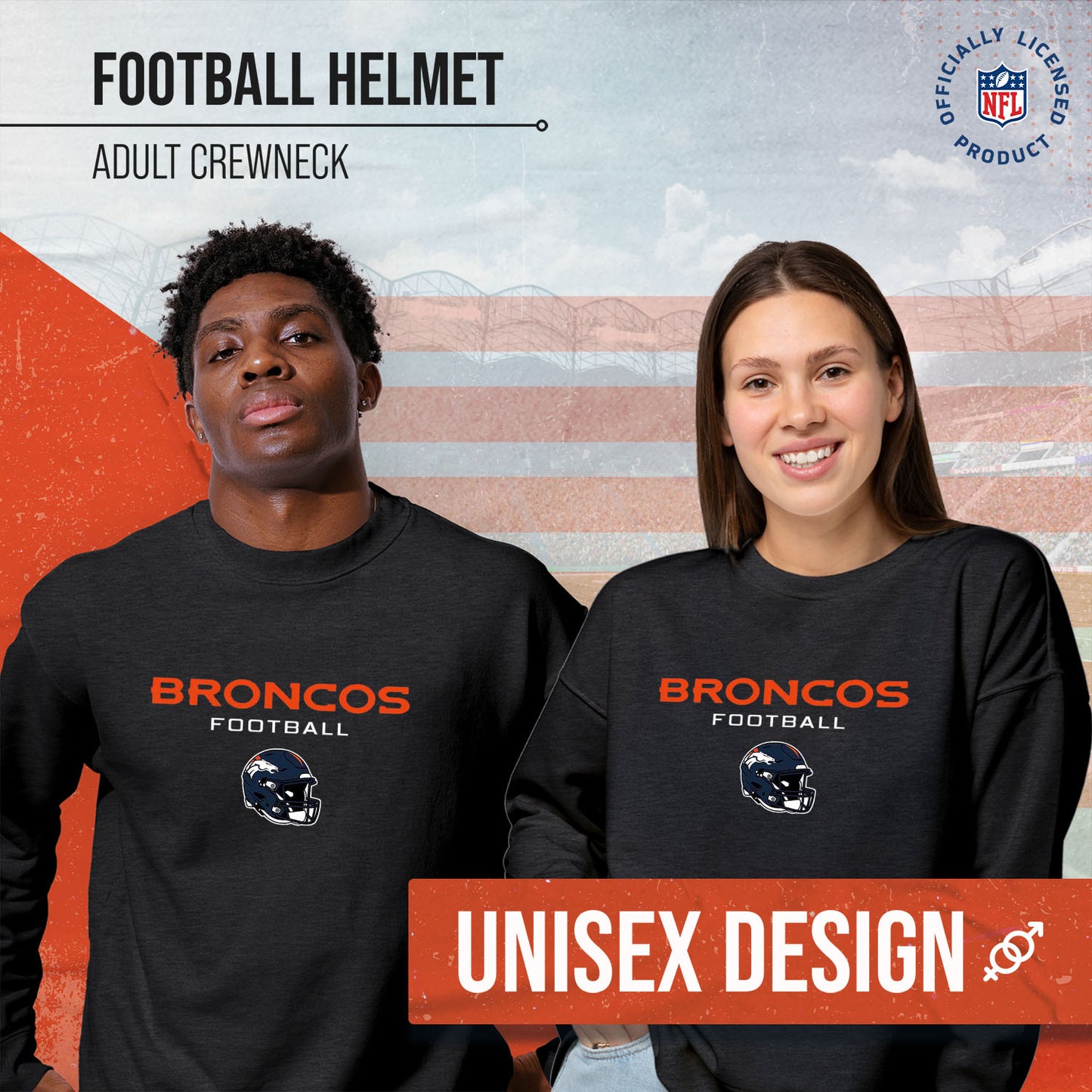Denver Broncos Adult NFL Football Helmet Heather Crewneck Sweatshirt - Charcoal
