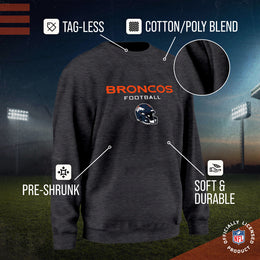 Denver Broncos Adult NFL Football Helmet Heather Crewneck Sweatshirt - Charcoal