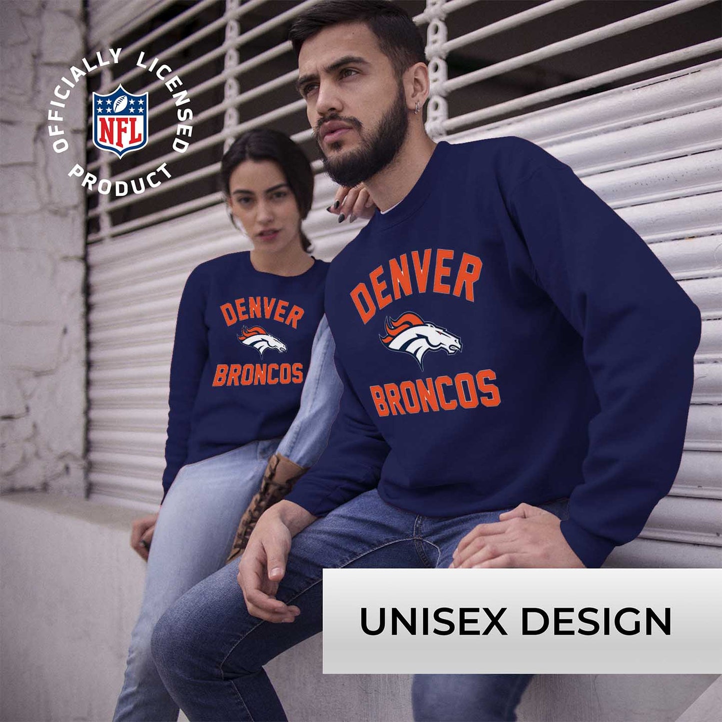 Denver Broncos NFL Adult Gameday Football Crewneck Sweatshirt - Navy