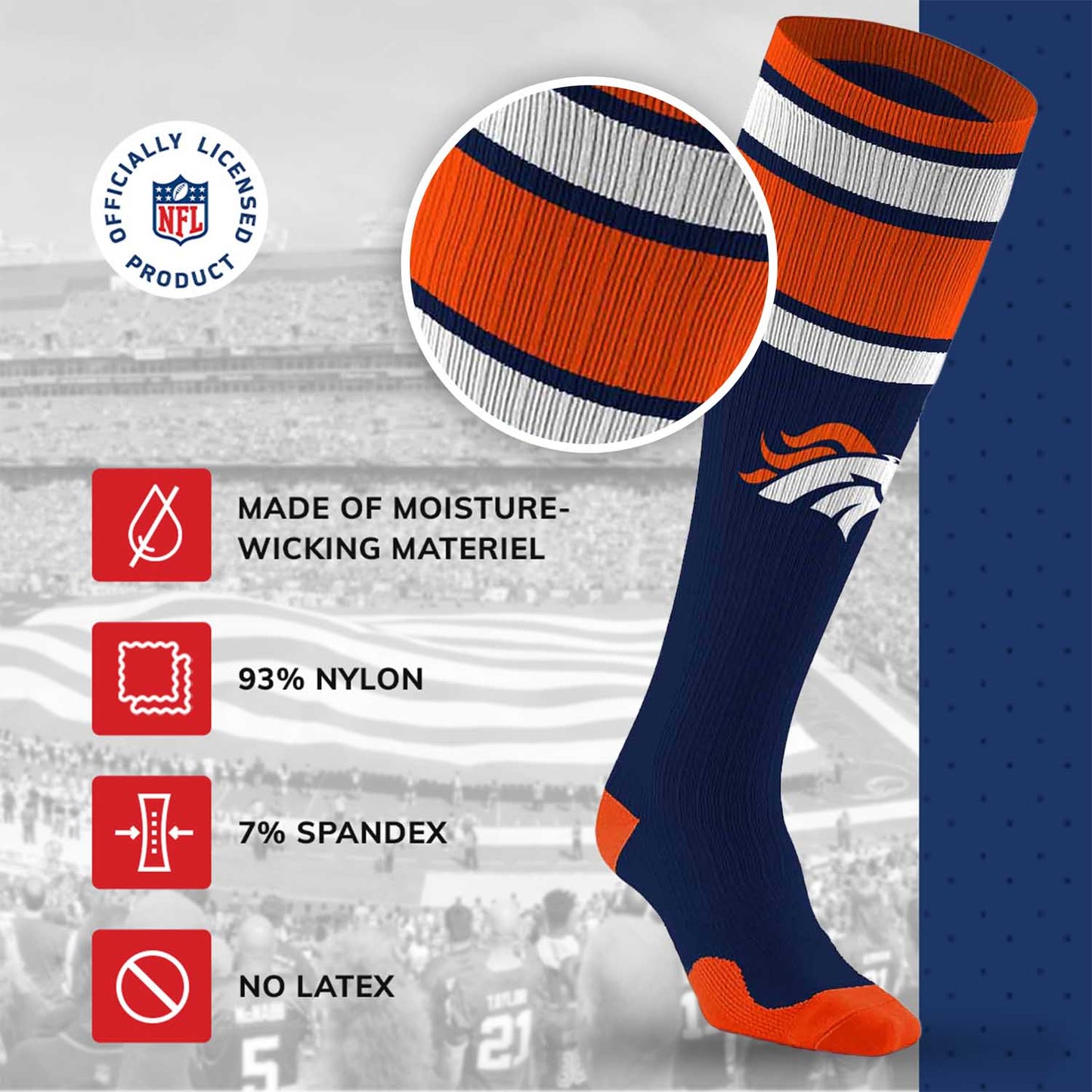 Denver Broncos NFL Adult Knee High-Performance Socks - Navy