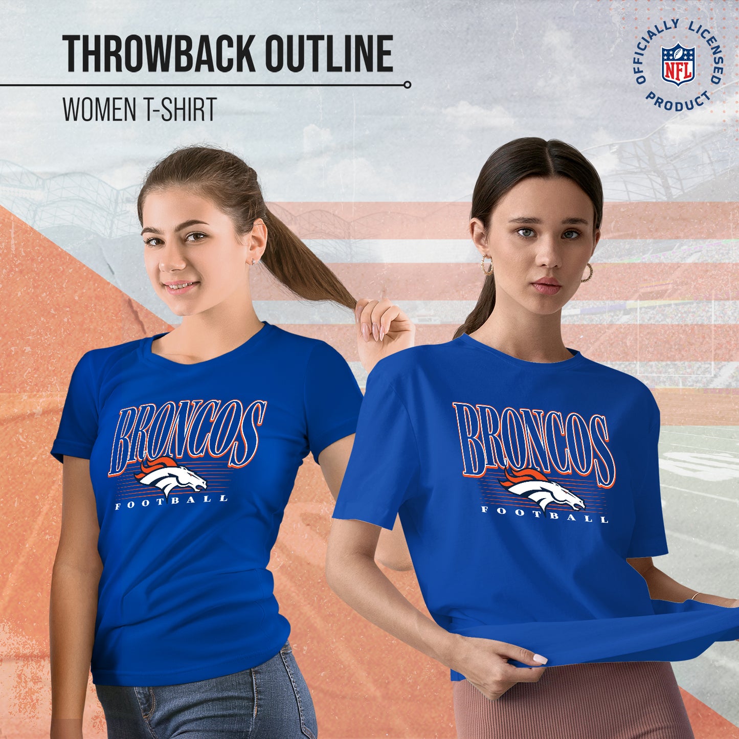 Denver Broncos NFL Womens Overtime Blueprint Tag-Less T-Shirt - Royal