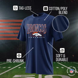 Denver Broncos NFL Youth Overtime Blueprint Football T-Shirt Unisex Tag Free Comfortable - Navy