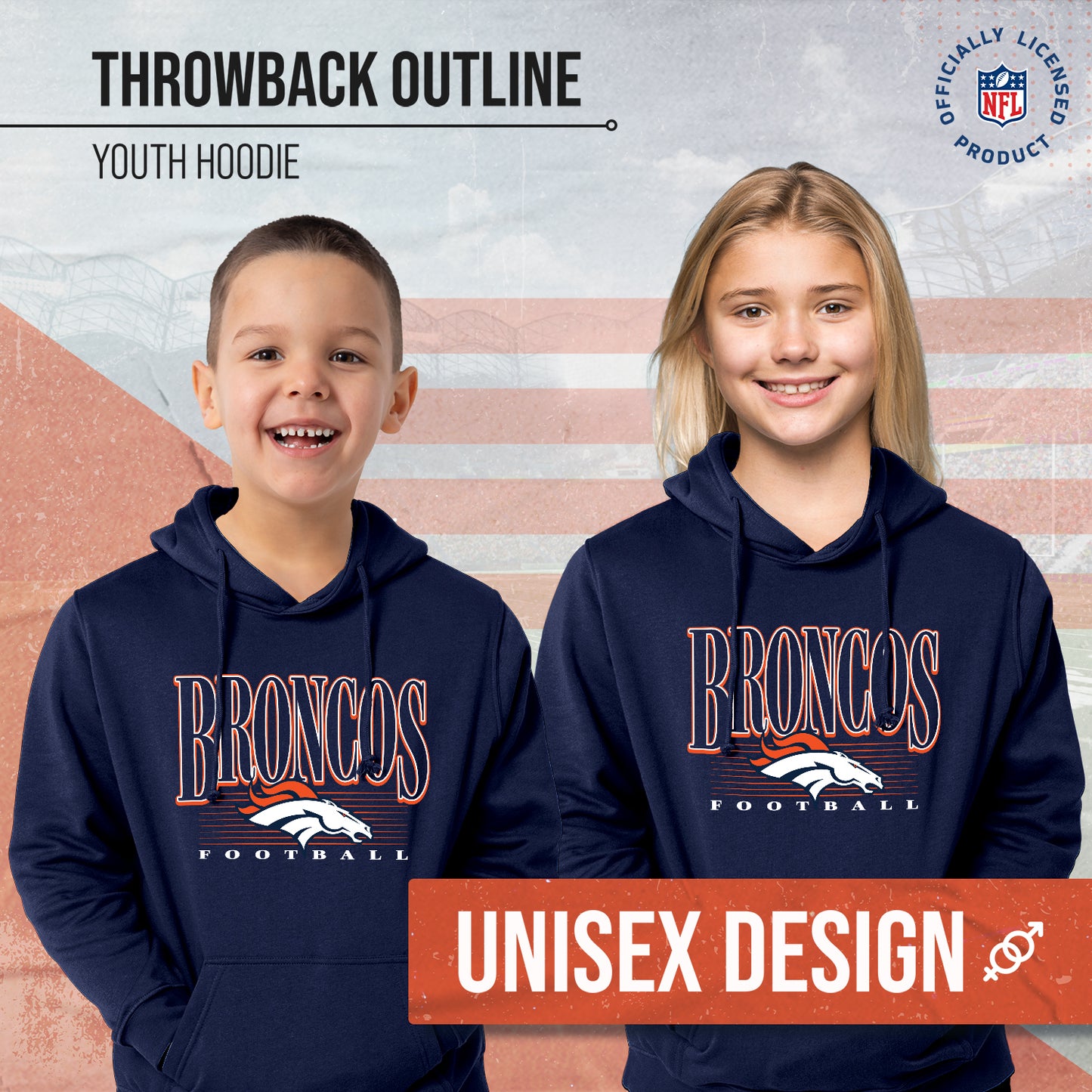 Denver Broncos NFL Youth Overtime Blueprint Football Fleece Hooded Sweatshirt - Navy