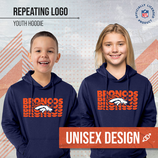 Denver Broncos NFL Youth Repeating Logo Football Fleece Hooded Sweatshirt - Navy