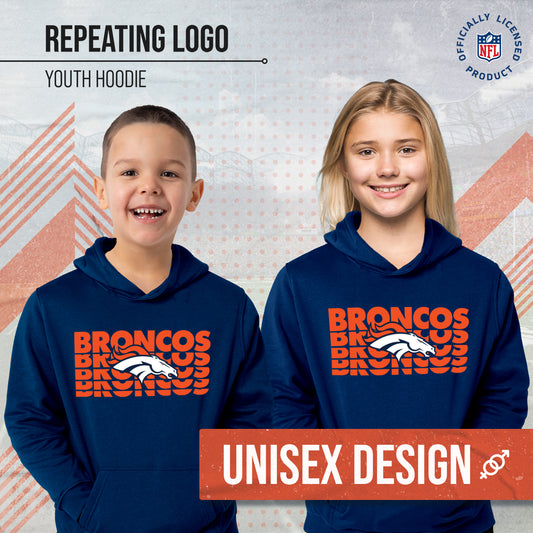 Denver Broncos NFL Youth Repeating Logo Football Fleece Hooded Sweatshirt - Navy