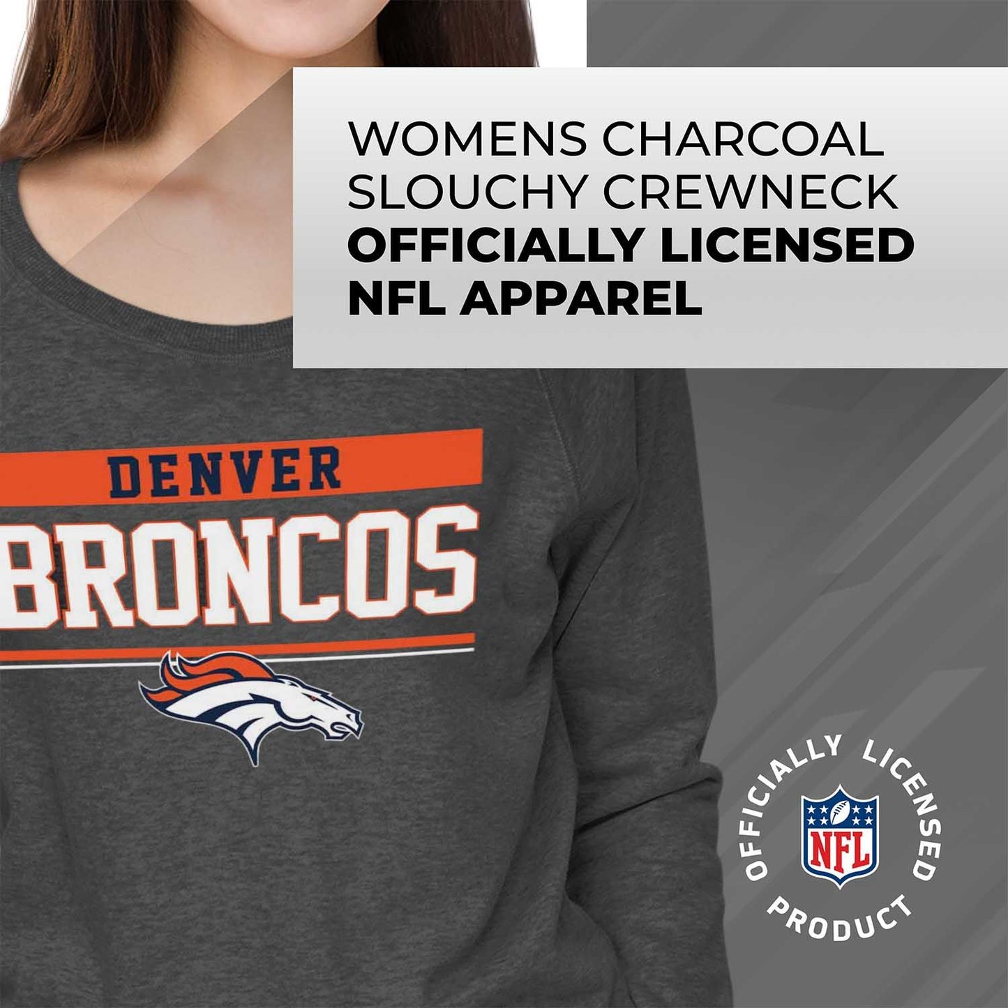 Denver Broncos NFL Womens Charcoal Crew Neck Football Apparel - Charcoal