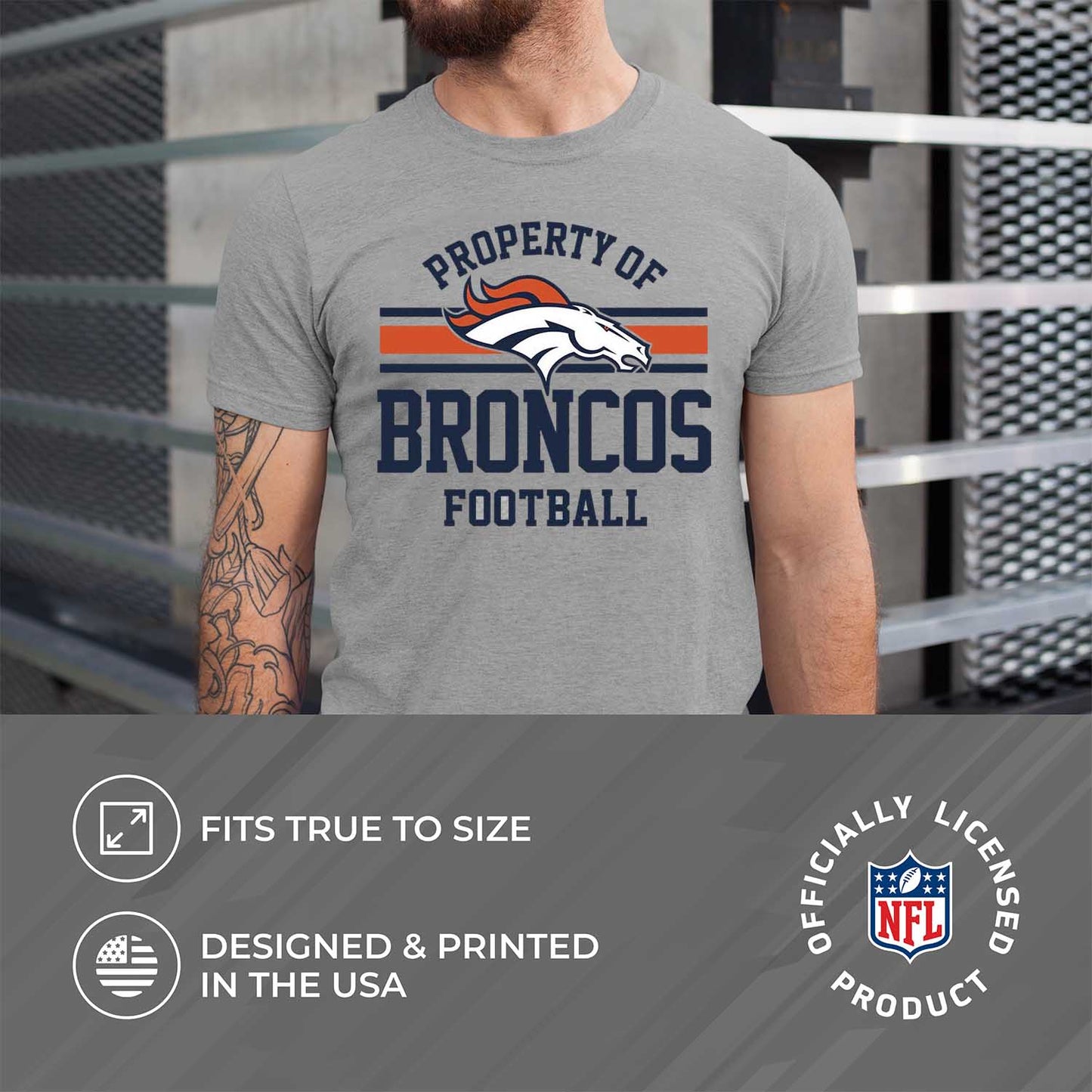 Denver Broncos NFL Adult Property Of T-Shirt - Sport Gray