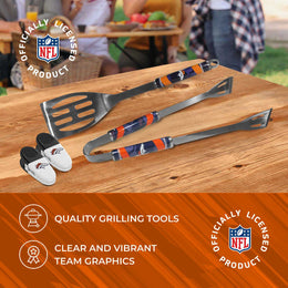 Denver Broncos NFL Two Piece Grilling Tools Set with 2 Magnet Chip Clips - Chrome