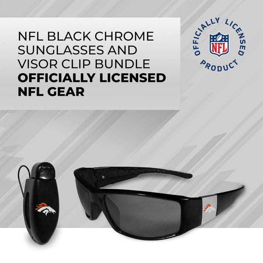 Denver Broncos NFL Black Chrome Sunglasses with Visor Clip Bundle - Black
