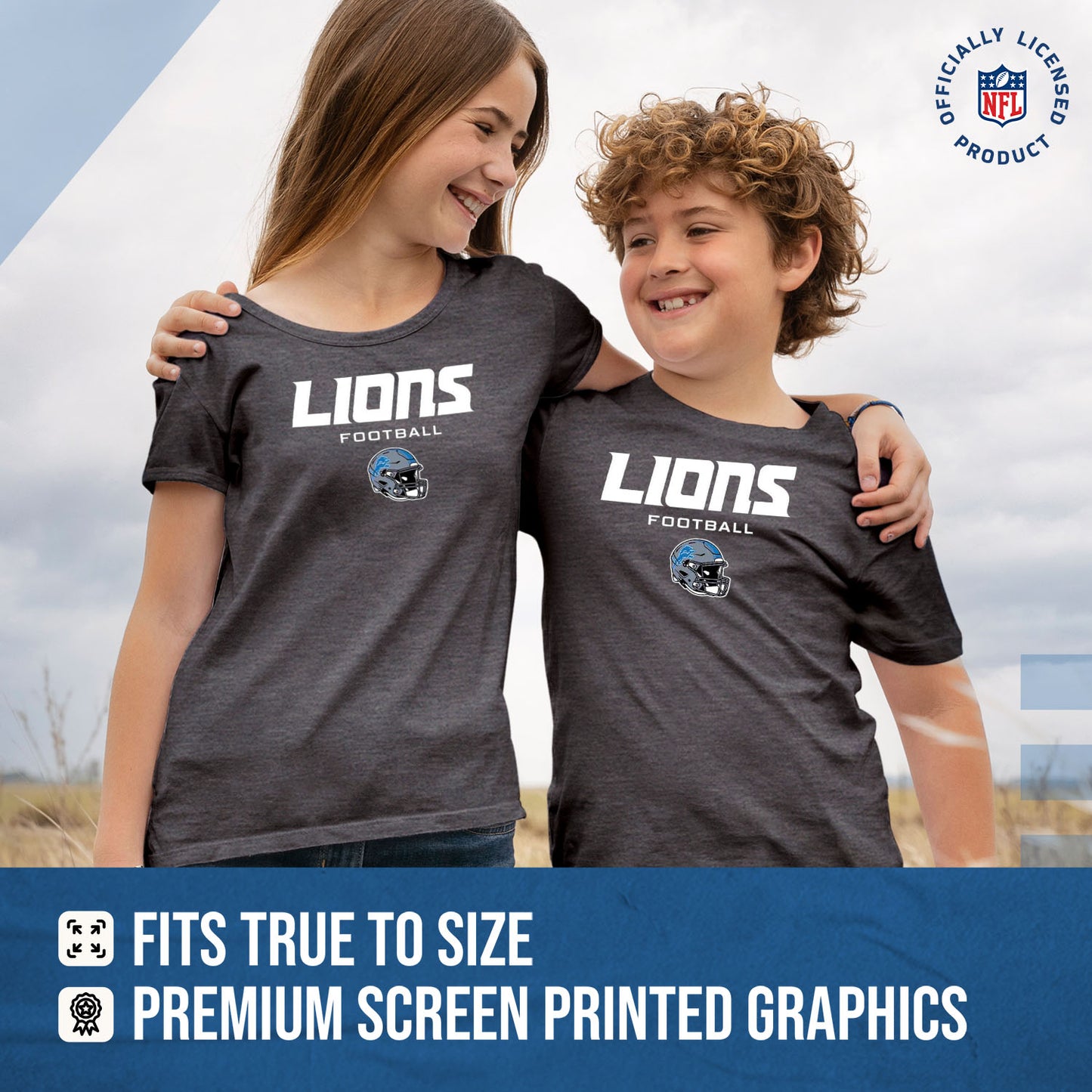 Detroit Lions NFL Youth Football Helmet Tagless T-Shirt - Charcoal