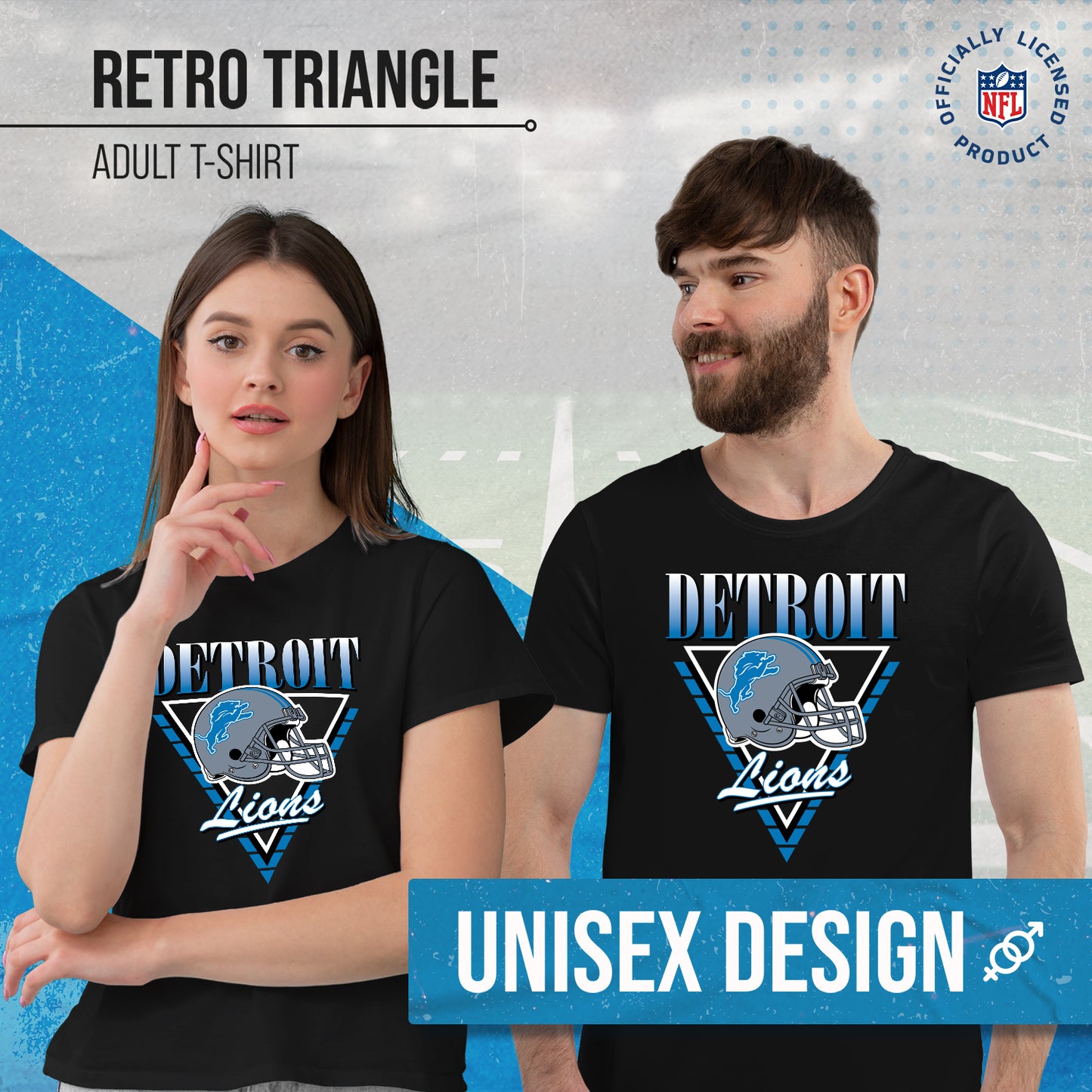 Detroit Lions NFL Adult Retro Triangle Unisex T-Shirt - Black