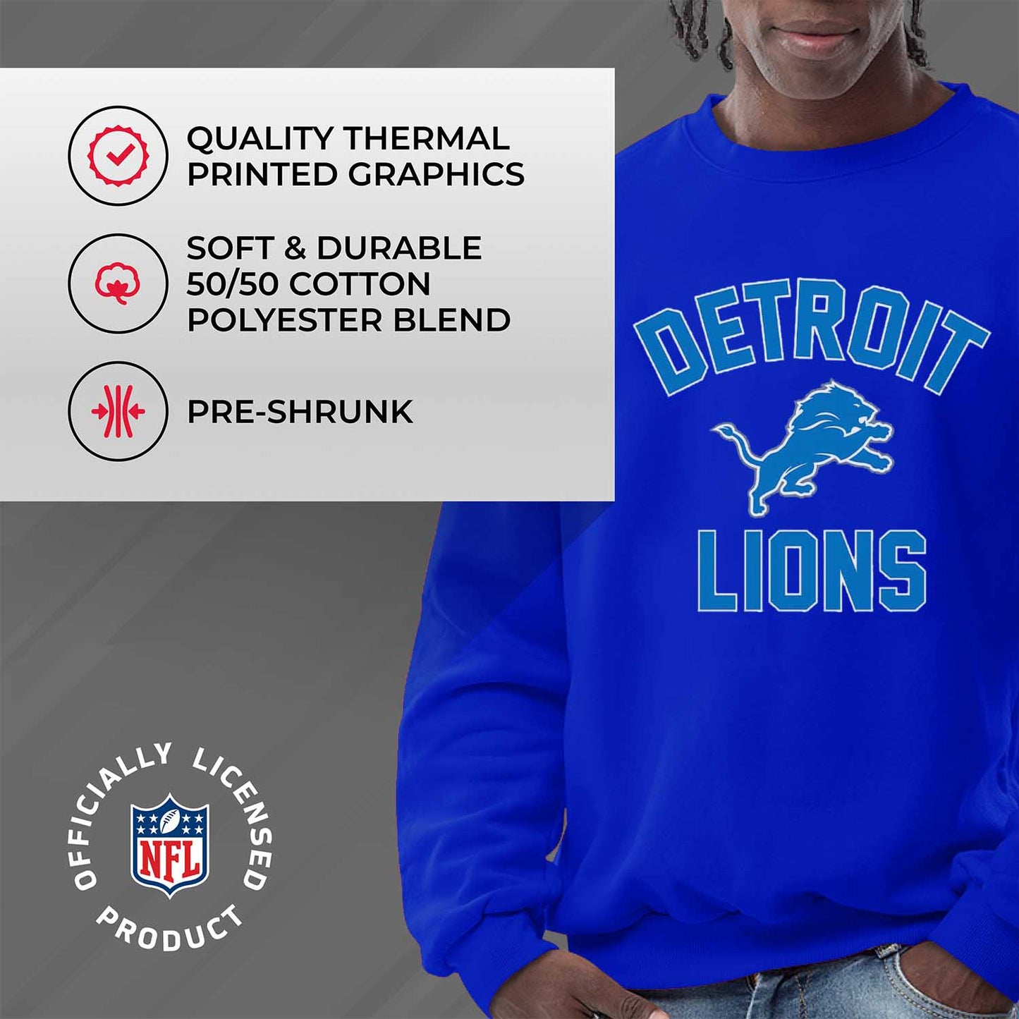 Detroit Lions NFL Adult Gameday Football Crewneck Sweatshirt - Royal