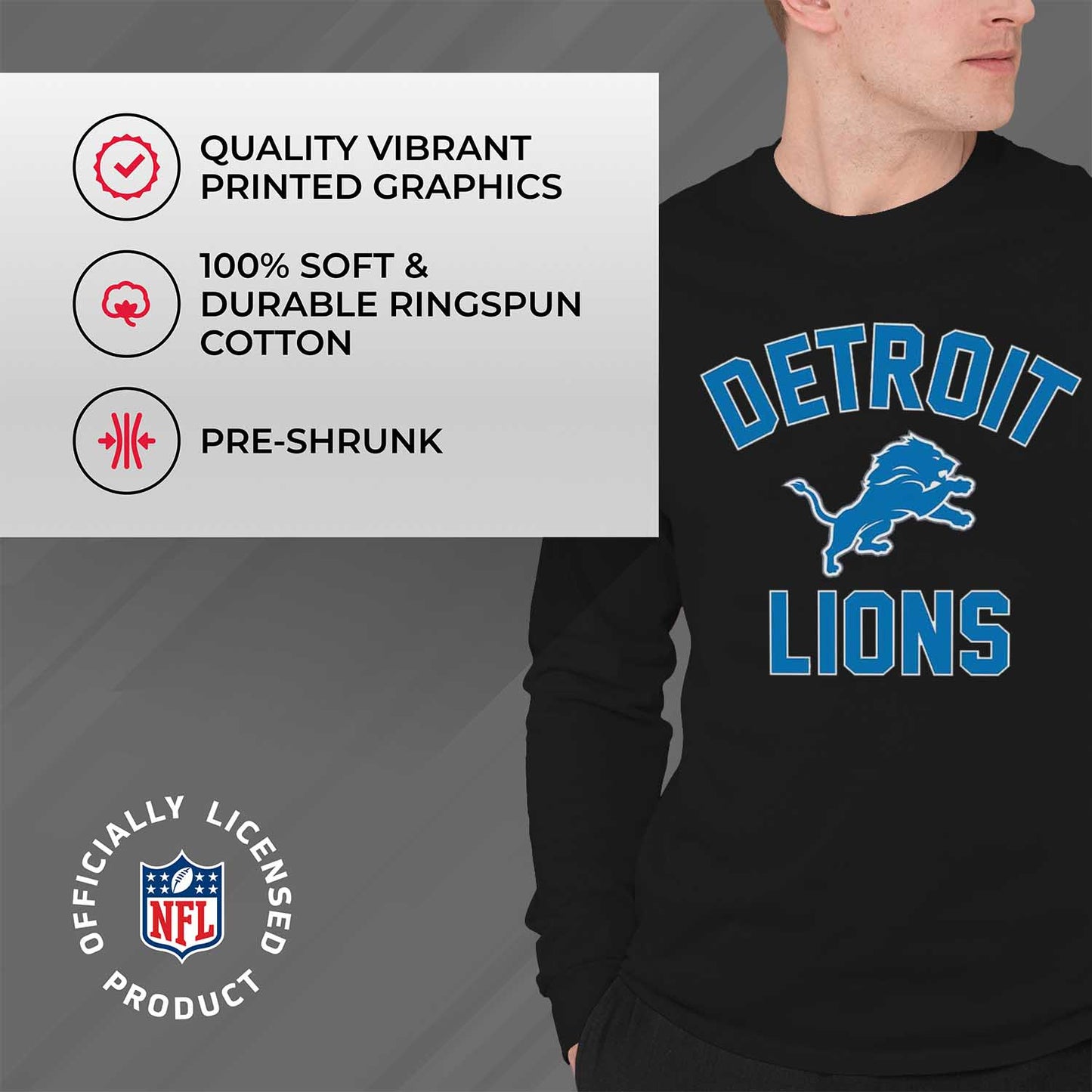 Detroit Lions NFL Gameday Adult Long Sleeve Shirt - Black