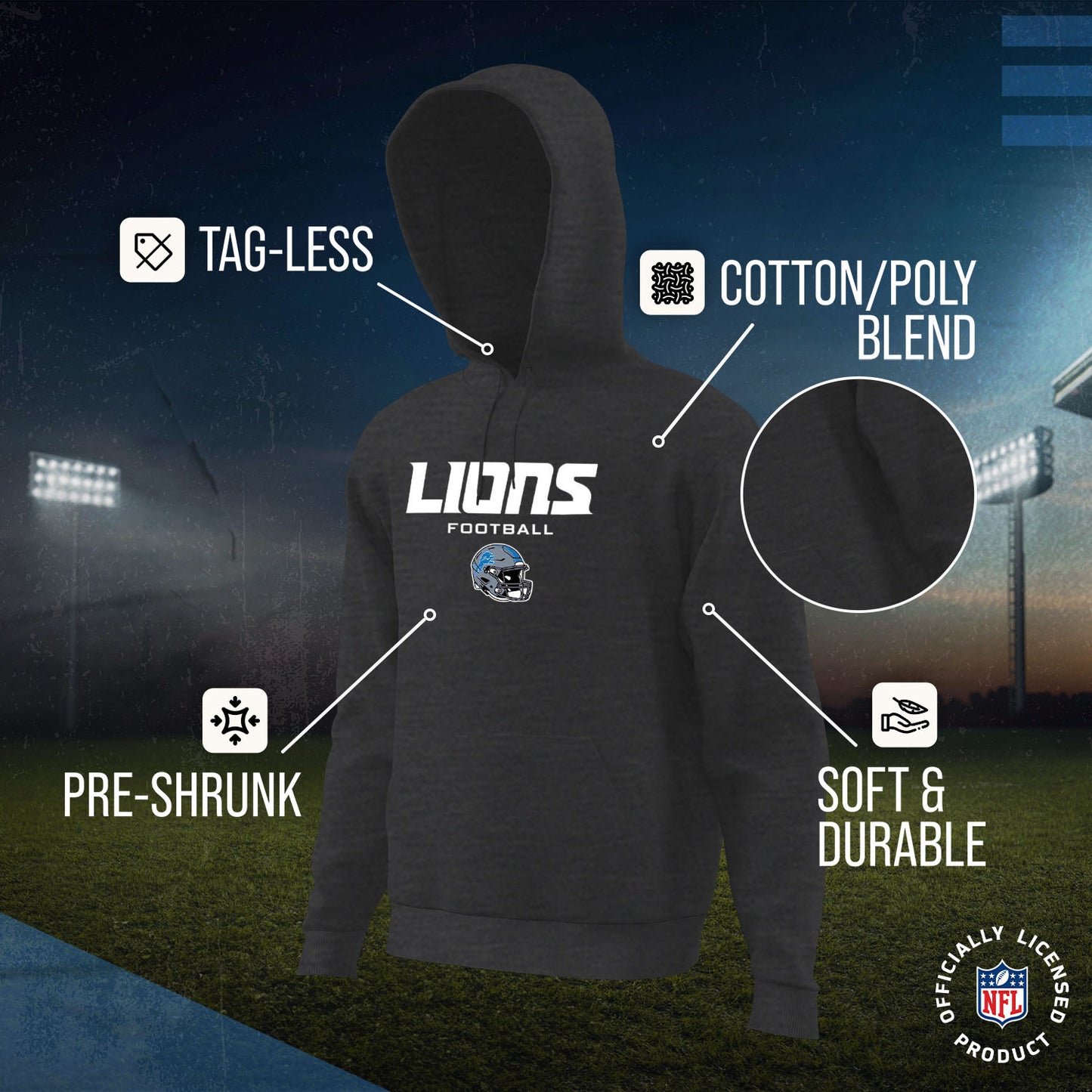 Detroit Lions NFL Youth Football Helmet Hood - Charcoal