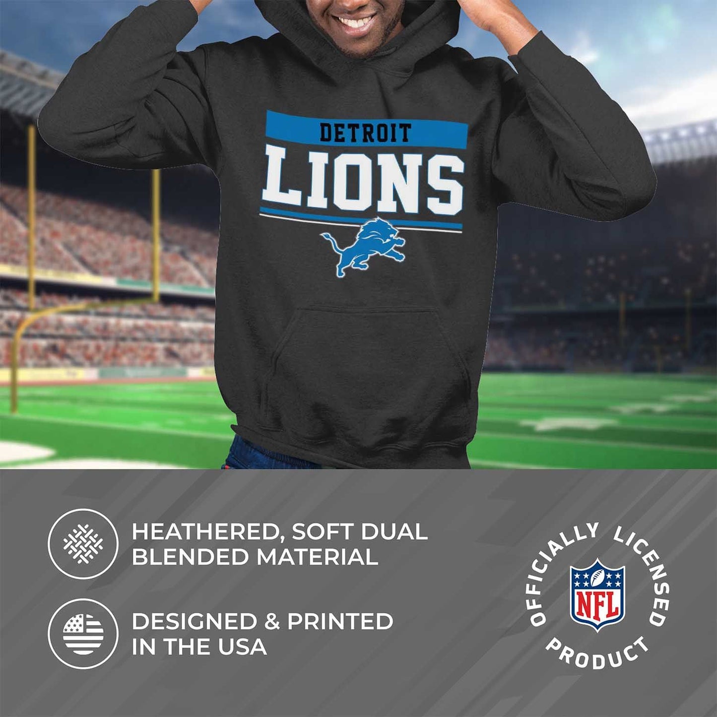 Detroit Lions NFL Adult Gameday Charcoal Hooded Sweatshirt - Charcoal