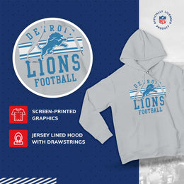 Detroit Lions NFL Team Stripe Hooded Sweatshirt- Soft Pullover Sports Hoodie For Men & Women - Sport Gray