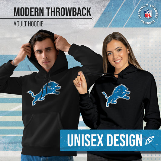 Detroit Lions NFL Adult Unisex Modern Throwback Ultra Soft Fleece Hooded Sweatshirt - Black Heather