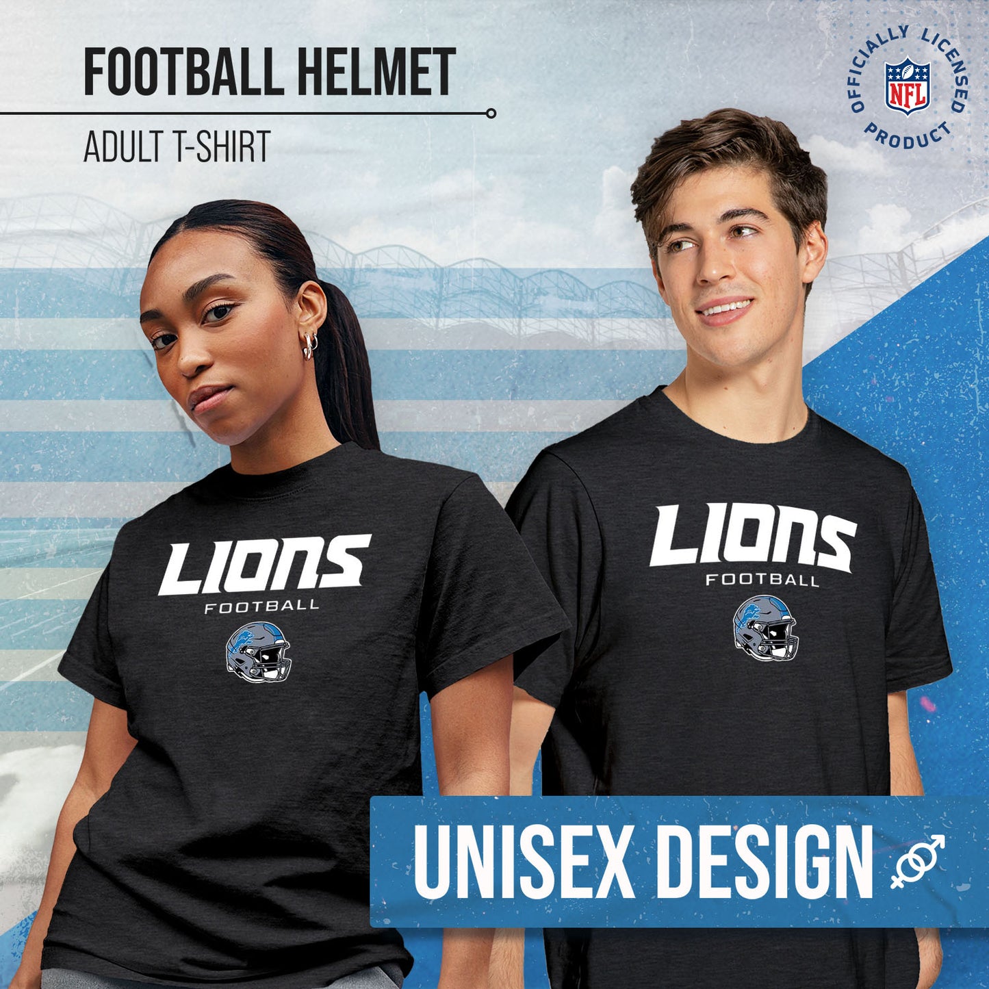 Detroit Lions NFL Adult Football Helmet Tagless T-Shirt - Charcoal