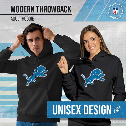 Detroit Lions NFL Adult Unisex Modern Throwback Ultra Soft Fleece Hooded Sweatshirt - Black Heather