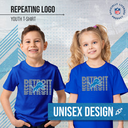 Detroit Lions NFL Youth Repeating Logo Football T-Shirt Unisex Tag Free Comfortable - Royal