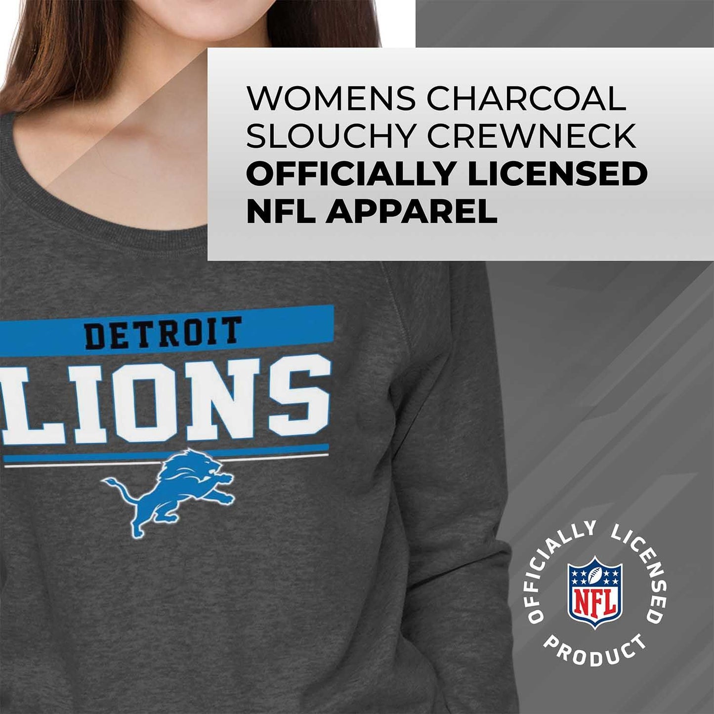 Detroit Lions NFL Womens Charcoal Crew Neck Football Apparel - Charcoal