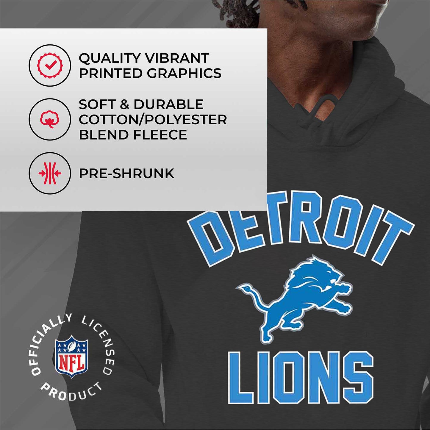 Detroit Lions NFL Gameday Adult Hooded Sweatshirt - Heathered Charcoal