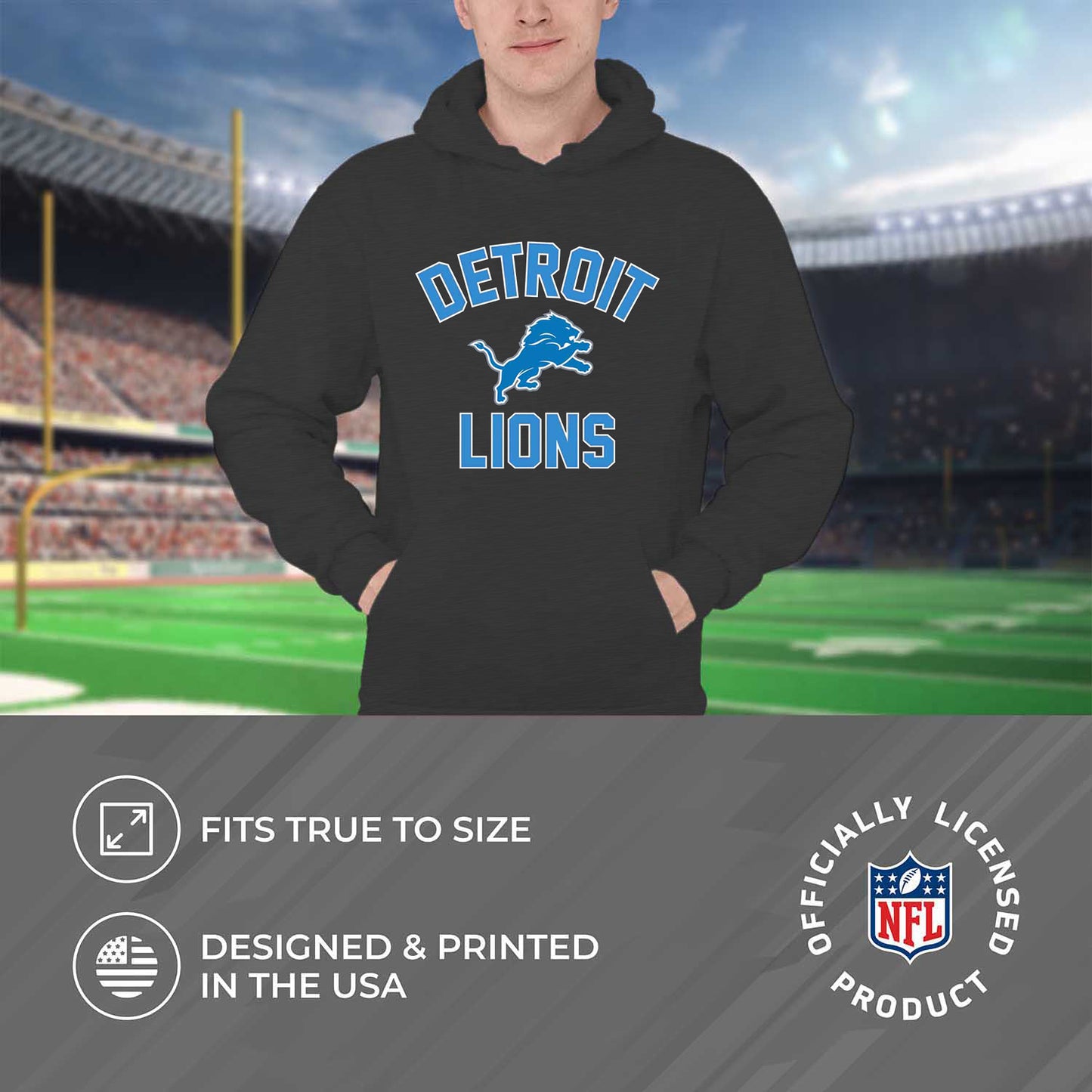 Detroit Lions NFL Gameday Adult Hooded Sweatshirt - Heathered Charcoal