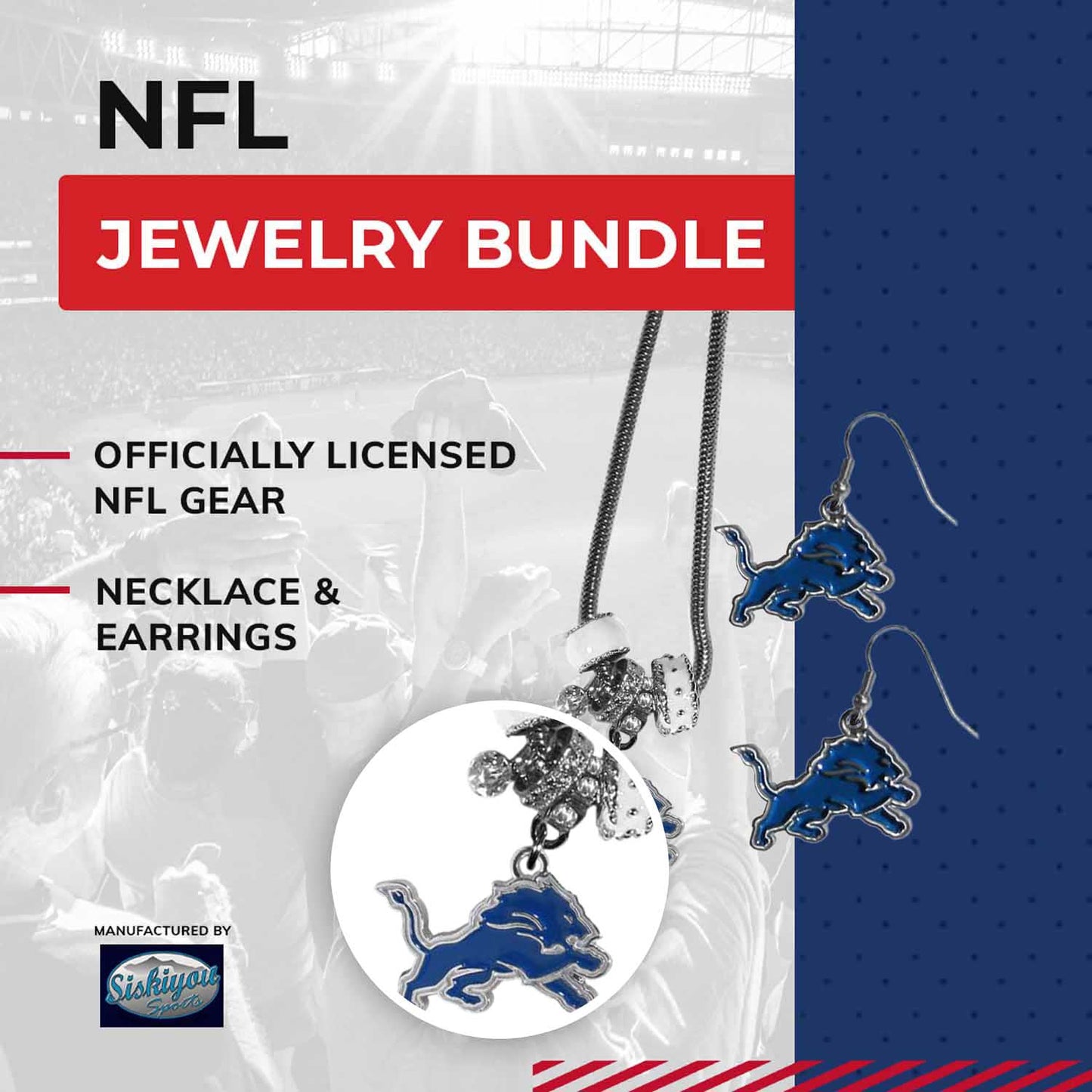 Detroit Lions NFL Game Day Necklace and Earrings - Silver