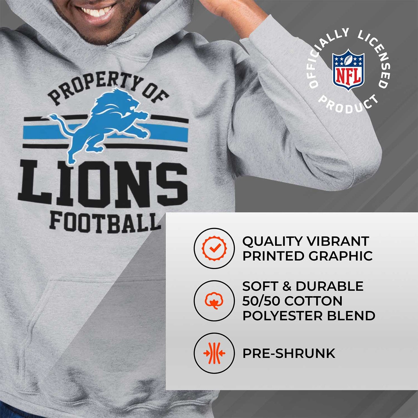 Detroit Lions NFL Adult Property Of Hooded Sweatshirt - Sport Gray