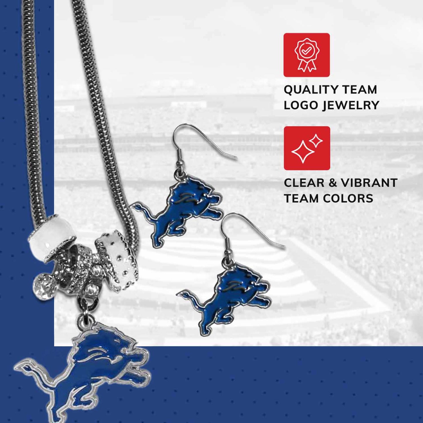 Detroit Lions NFL Game Day Necklace and Earrings - Silver