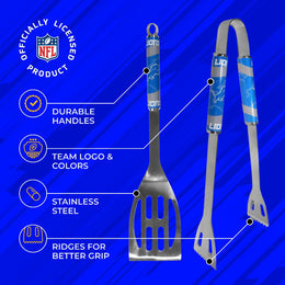 Detroit Lions NFL Two Piece Grilling Tools Set with 2 Magnet Chip Clips - Chrome