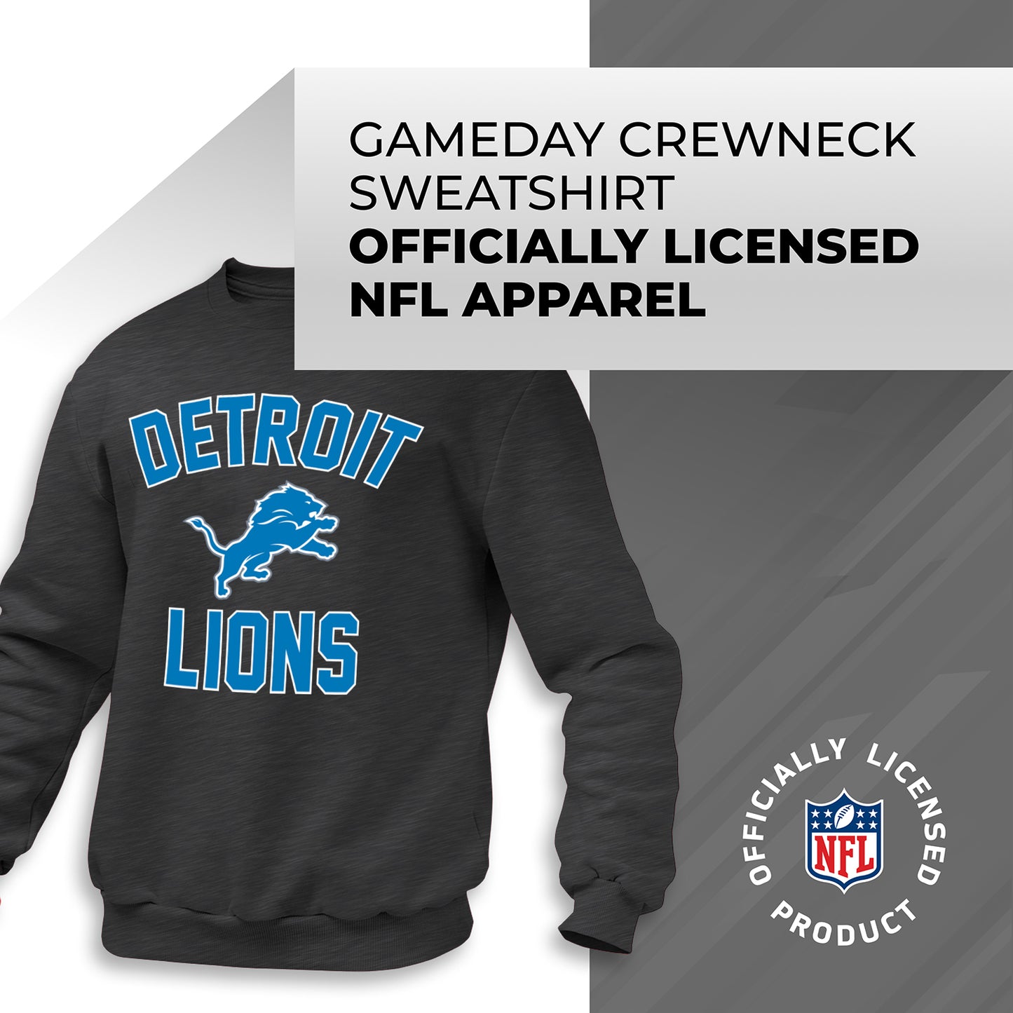 Detroit Lions NFL Gameday Adult Crewneck Sweatshirt - Heathered Charcoal