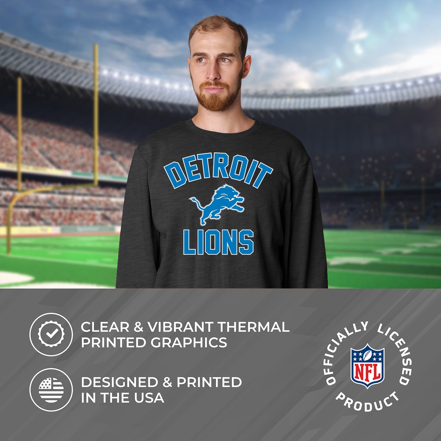 Detroit Lions NFL Gameday Adult Crewneck Sweatshirt - Heathered Charcoal