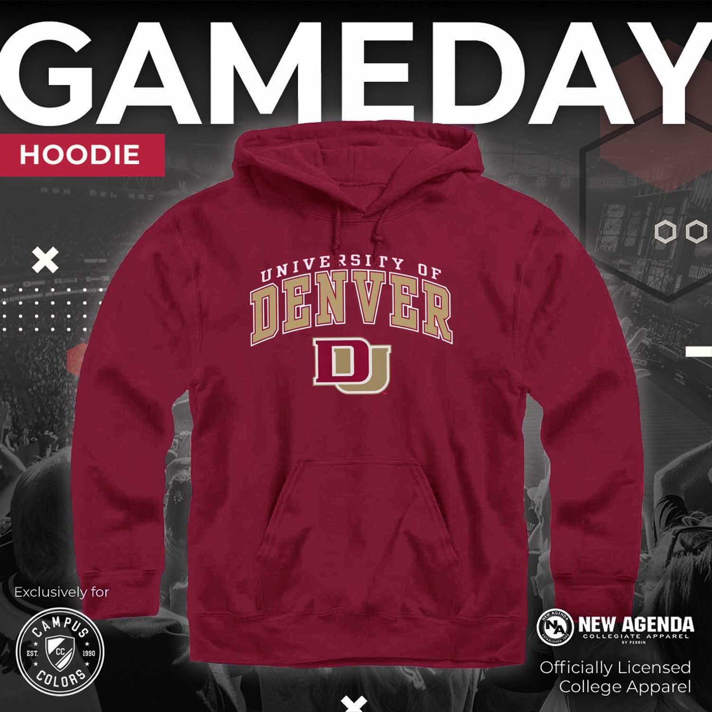 Denver Pioneers Adult Arch & Logo Soft Style Gameday Hooded Sweatshirt - Maroon