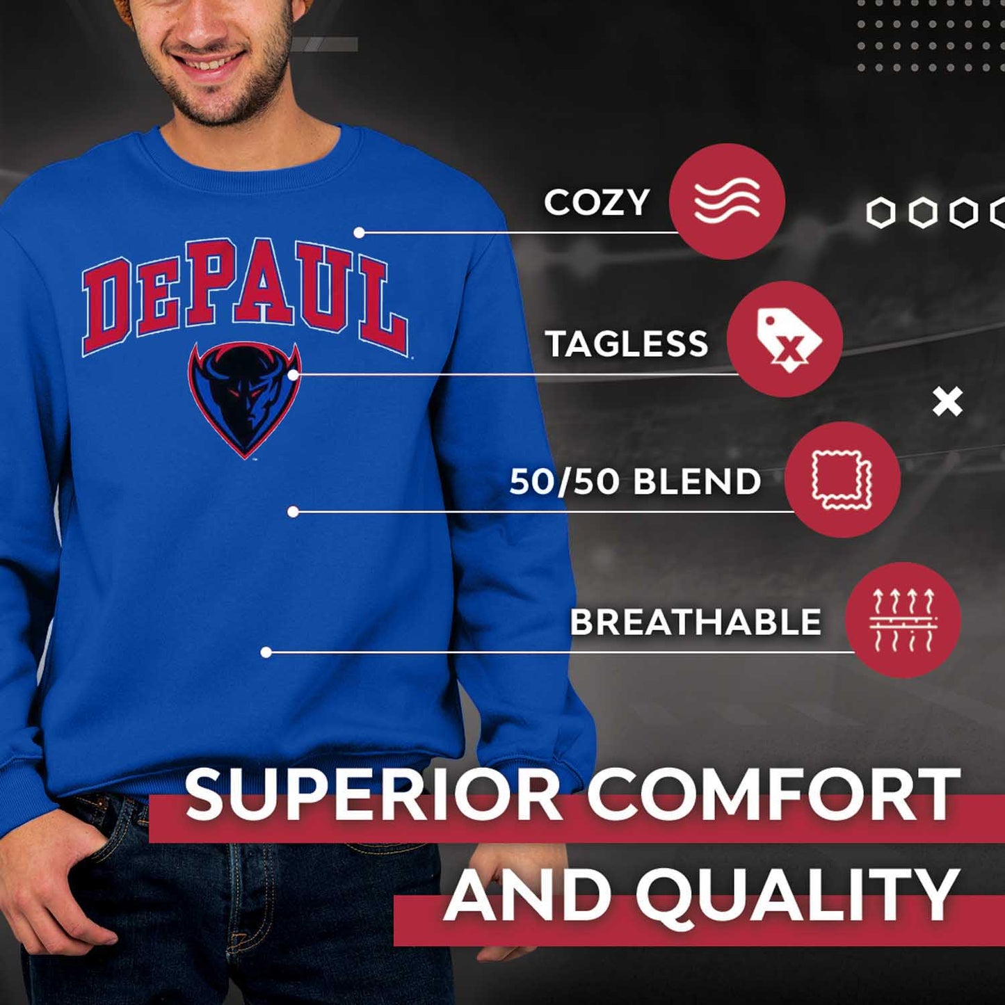 DePaul Blue Demons Adult Arch & Logo Soft Style Gameday Crewneck Sweatshirt - Royal