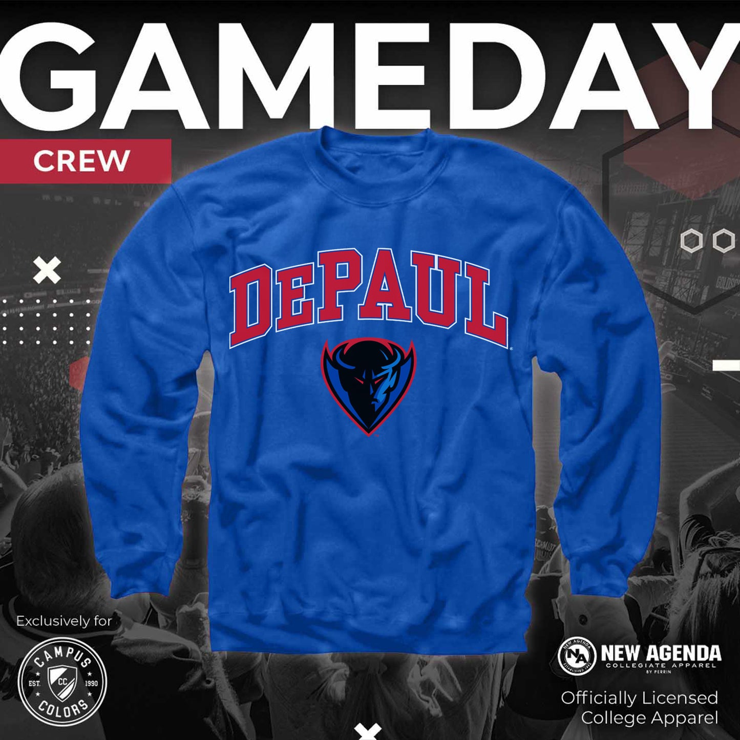 DePaul Blue Demons Adult Arch & Logo Soft Style Gameday Crewneck Sweatshirt - Royal