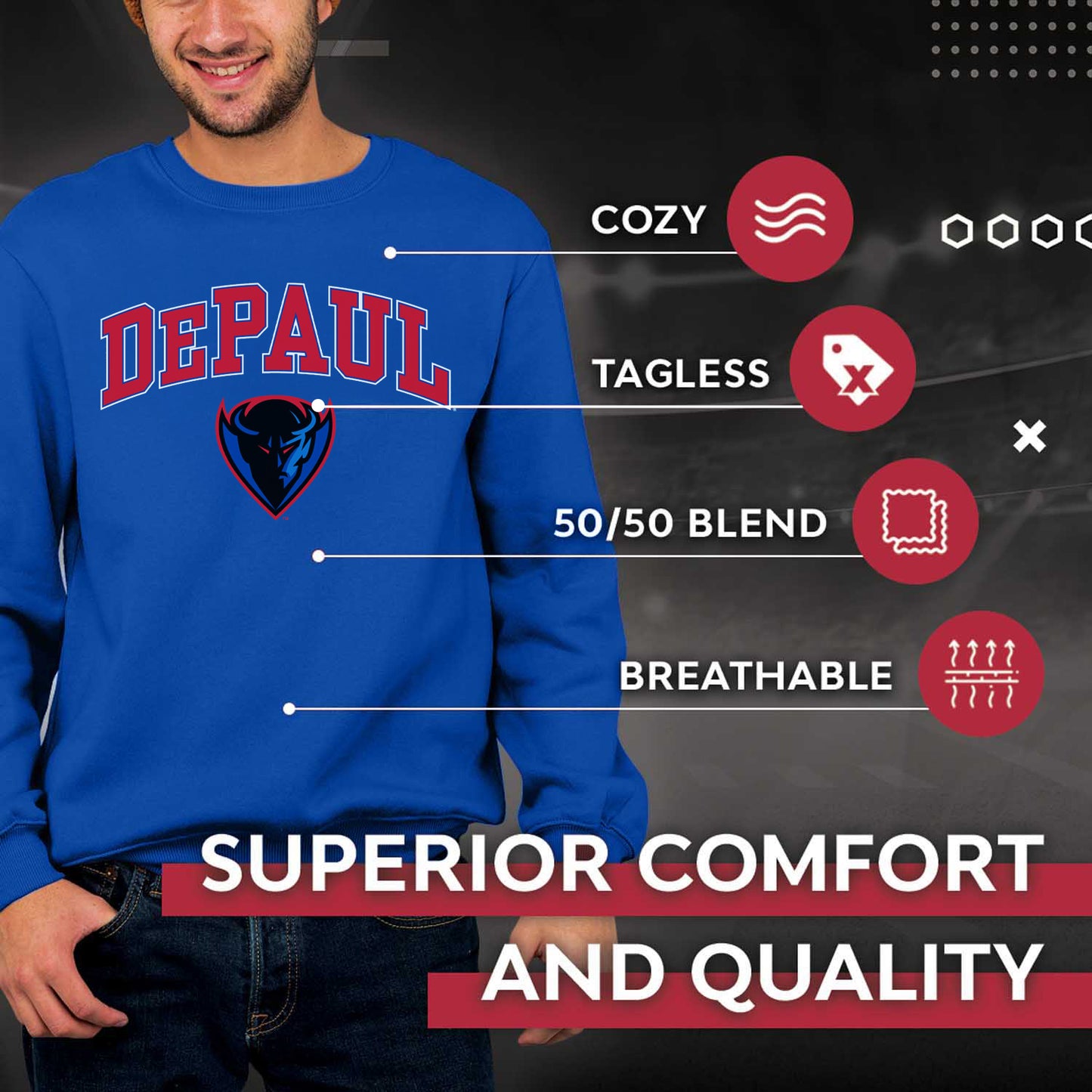 DePaul Blue Demons Adult Arch & Logo Soft Style Gameday Crewneck Sweatshirt - Royal