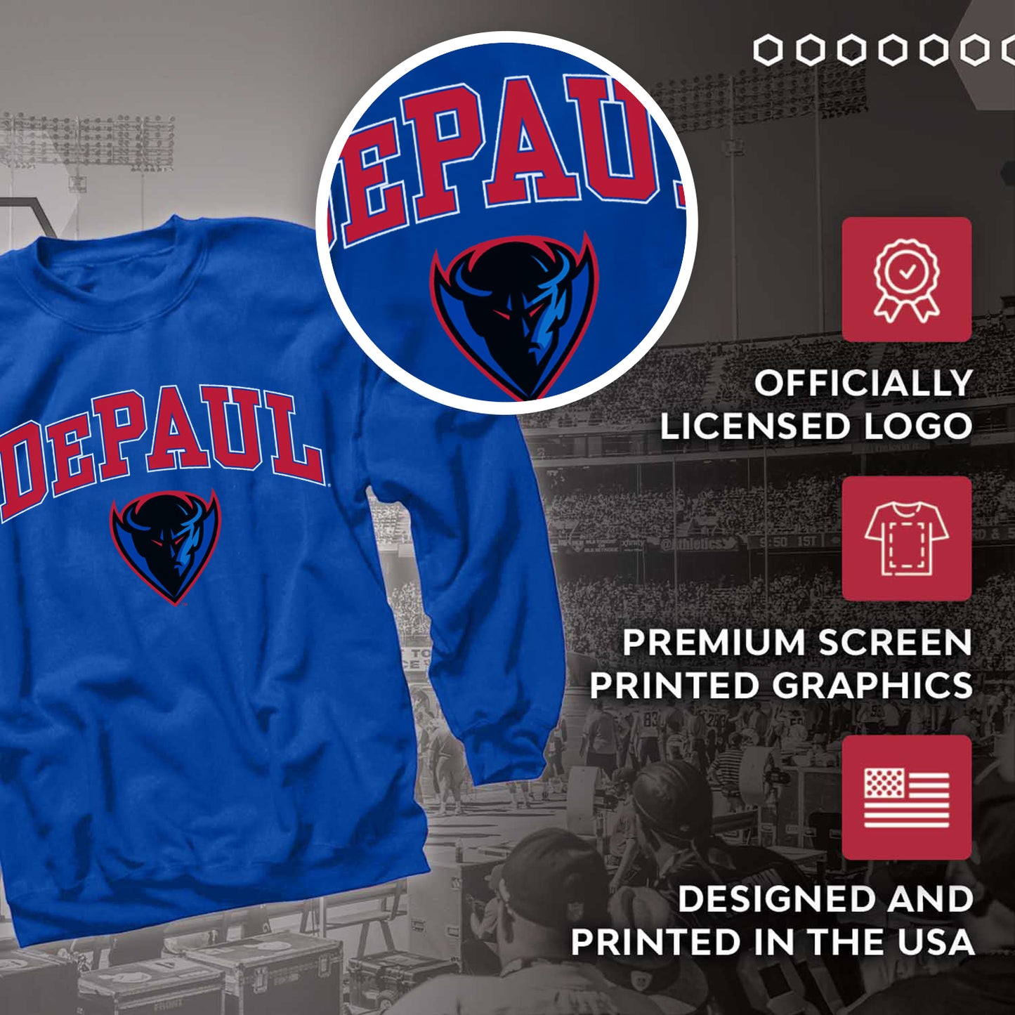 DePaul Blue Demons Adult Arch & Logo Soft Style Gameday Crewneck Sweatshirt - Royal