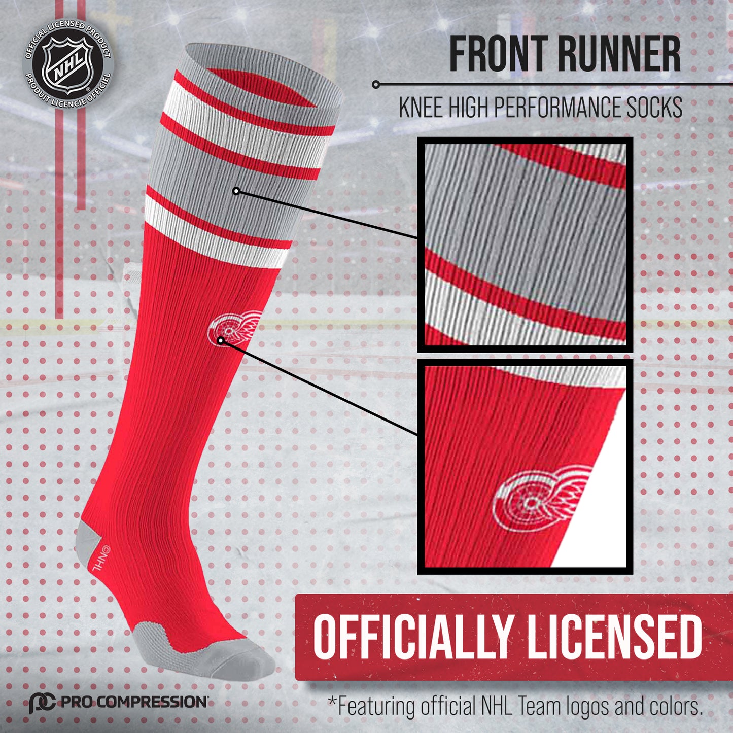 Detroit Red Wings NHL Adult Knee High-Performance Socks - Red