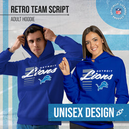 Detroit Lions NFL Adult Unisex Retro Script Ultra Soft Fleece Hooded Sweatshirt - Royal