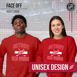 Detroit Red Wings Adult NHL Face Off Hockey Fleece Crewneck Sweatshirt - Red